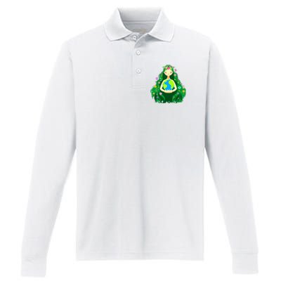 Green Mother Earth Day Gaia Save Our Planet Women Performance Long Sleeve Polo