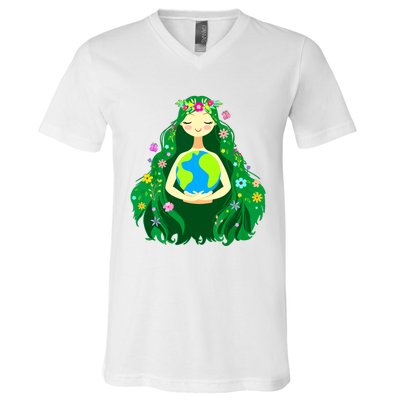 Green Mother Earth Day Gaia Save Our Planet Women V-Neck T-Shirt