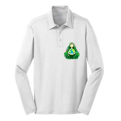 Green Mother Earth Day Gaia Save Our Planet Women Silk Touch Performance Long Sleeve Polo