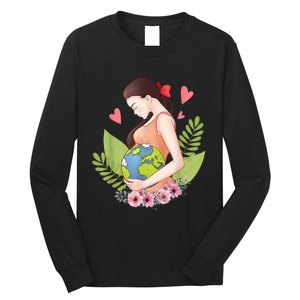 Green Mother Earth Day Save Our Planet Happy Pregnant Women Long Sleeve Shirt