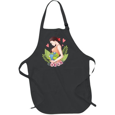 Green Mother Earth Day Save Our Planet Happy Pregnant Women Full-Length Apron With Pockets