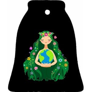 Green Mother Earth Day Gaia Save Our Planet Ceramic Bell Ornament