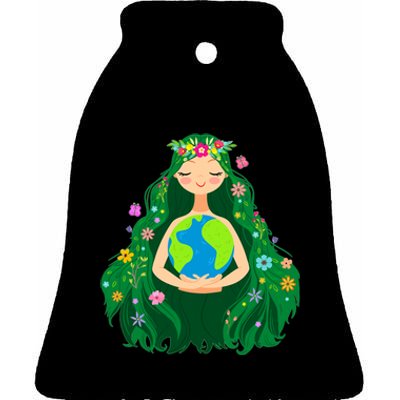 Green Mother Earth Day Gaia Save Our Planet Ceramic Bell Ornament