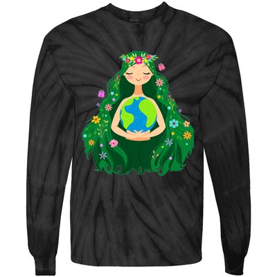 Green Mother Earth Day Gaia Save Our Planet Tie-Dye Long Sleeve Shirt