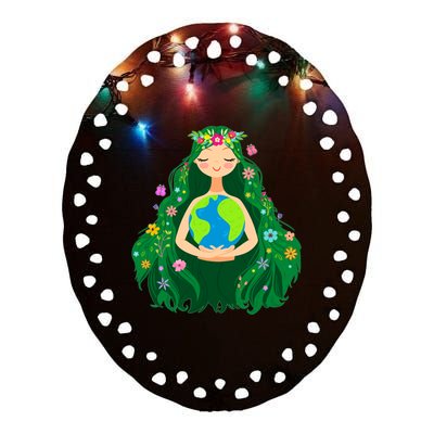 Green Mother Earth Day Gaia Save Our Planet Ceramic Oval Ornament