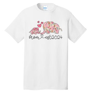 Groovy Mom Est 2024 Floral Elephant Tall T-Shirt