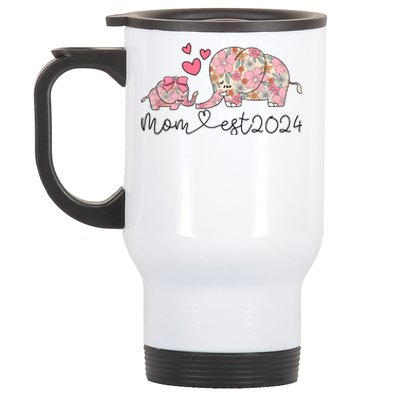 Groovy Mom Est 2024 Floral Elephant Stainless Steel Travel Mug