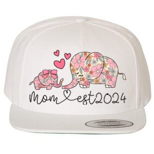 Groovy Mom Est 2024 Floral Elephant Wool Snapback Cap