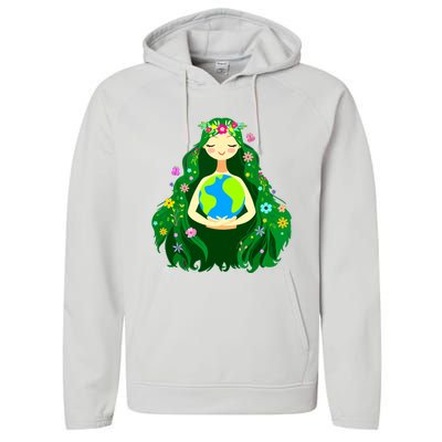 Green Mother Earth Day Gaia Save Our Planet Women Performance Fleece Hoodie