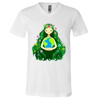 Green Mother Earth Day Gaia Save Our Planet Women V-Neck T-Shirt