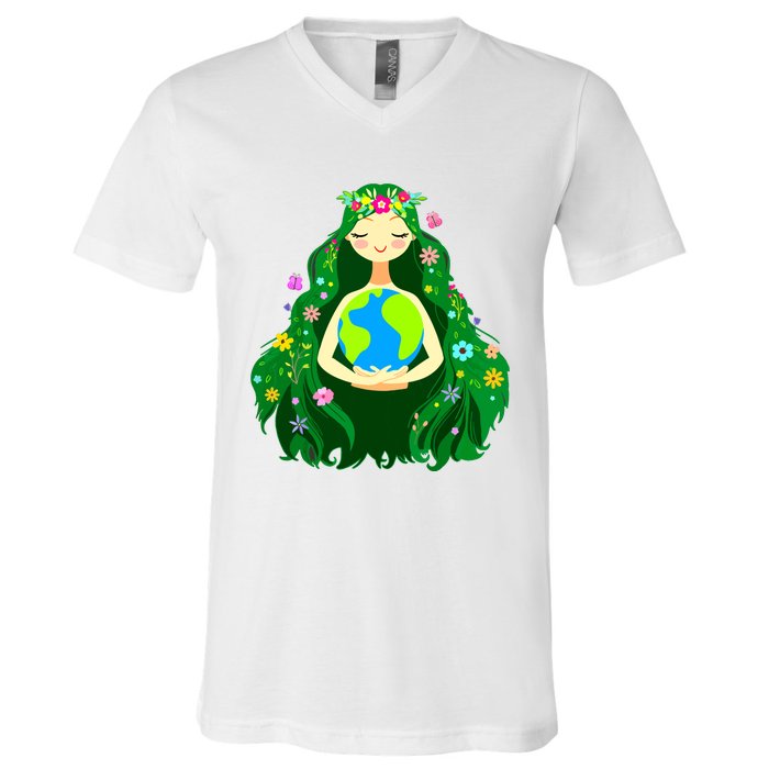 Green Mother Earth Day Gaia Save Our Planet Women V-Neck T-Shirt