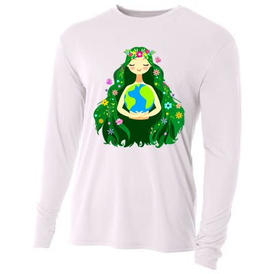 Green Mother Earth Day Gaia Save Our Planet Women Cooling Performance Long Sleeve Crew