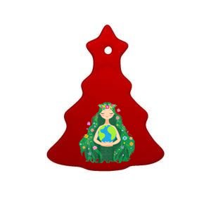 Green Mother Earth Day Gaia Save Our Planet Women Girl Ceramic Tree Ornament