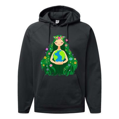 Green Mother Earth Day Gaia Save Our Planet Performance Fleece Hoodie