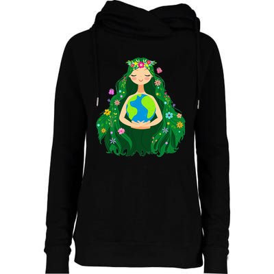 Green Mother Earth Day Gaia Save Our Planet Womens Funnel Neck Pullover Hood