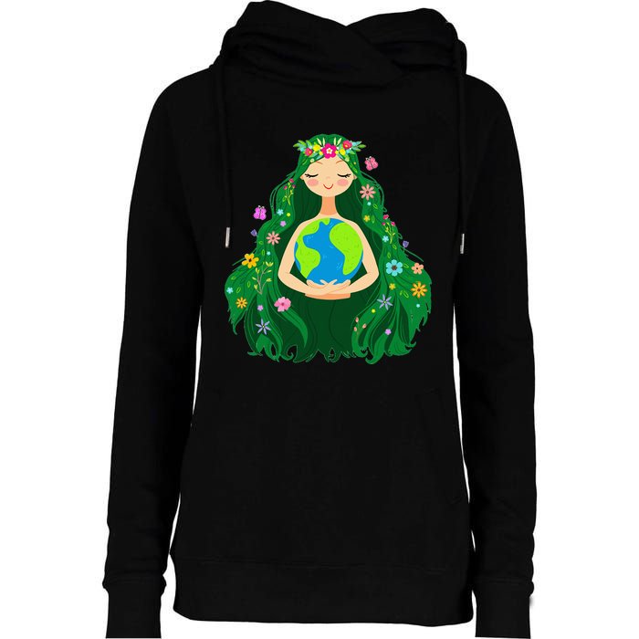 Green Mother Earth Day Gaia Save Our Planet Womens Funnel Neck Pullover Hood