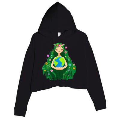 Green Mother Earth Day Gaia Save Our Planet Crop Fleece Hoodie