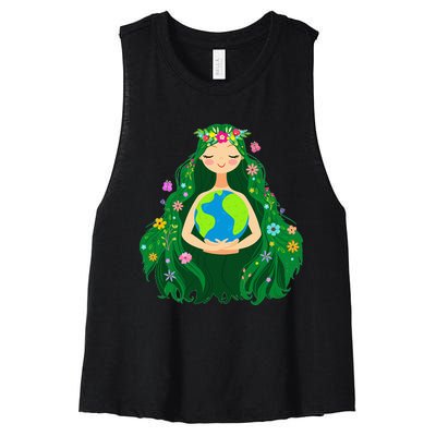 Green Mother Earth Day Gaia Save Our Planet Women's Racerback Cropped Tank