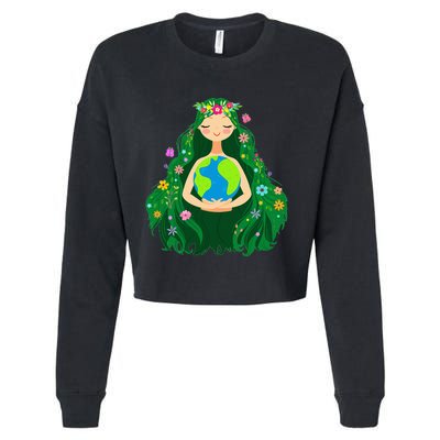 Green Mother Earth Day Gaia Save Our Planet Cropped Pullover Crew