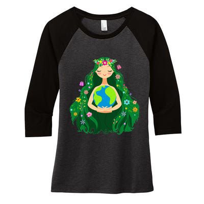 Green Mother Earth Day Gaia Save Our Planet Women's Tri-Blend 3/4-Sleeve Raglan Shirt