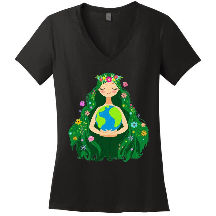 Green Mother Earth Day Gaia Save Our Planet Women's V-Neck T-Shirt