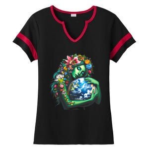 Green Mother Earth Day Gaia Save Our Planet Ladies Halftime Notch Neck Tee