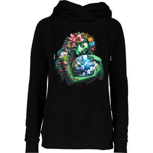 Green Mother Earth Day Gaia Save Our Planet Womens Funnel Neck Pullover Hood