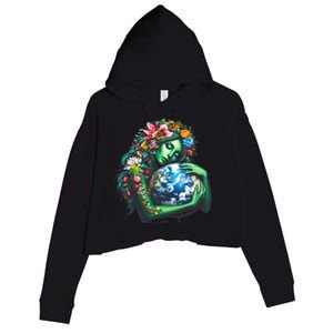 Green Mother Earth Day Gaia Save Our Planet Crop Fleece Hoodie