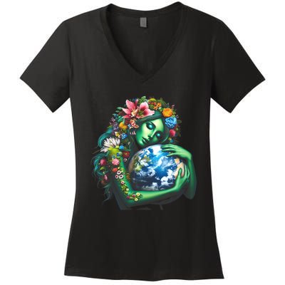 Green Mother Earth Day Gaia Save Our Planet Women's V-Neck T-Shirt