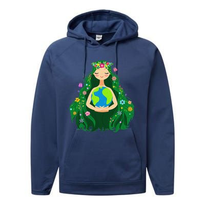 Green Mother Earth Day Gaia Save Our Planet Performance Fleece Hoodie