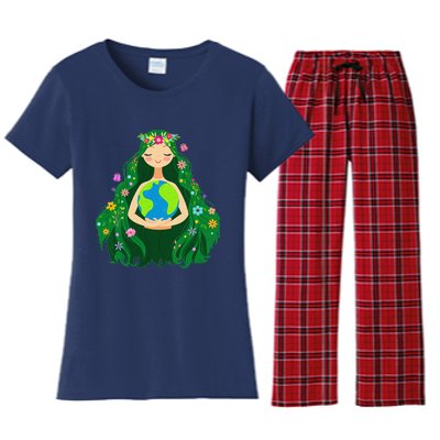 Green Mother Earth Day Gaia Save Our Planet Women's Flannel Pajama Set