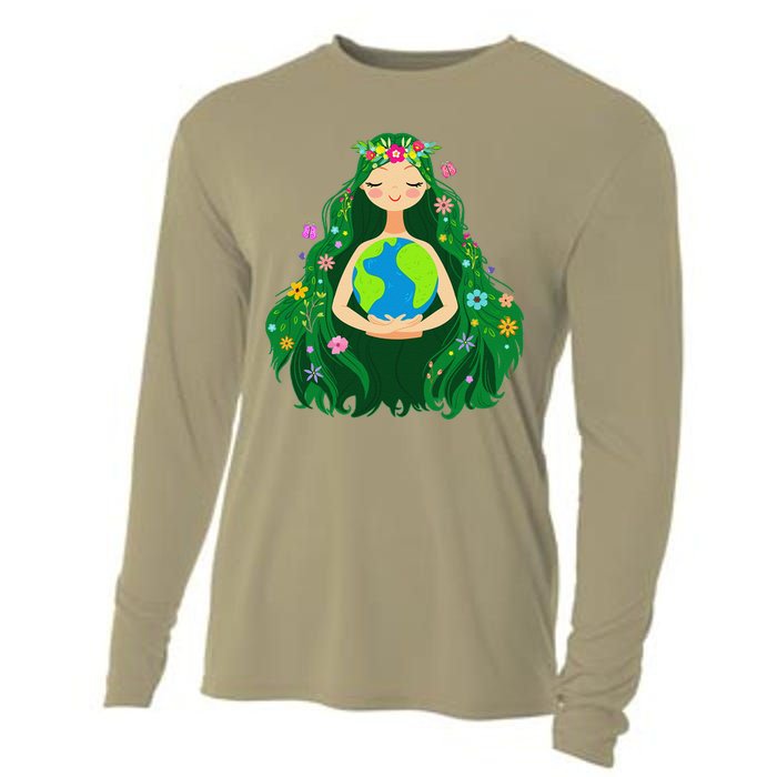 Green Mother Earth Day Gaia Save Our Planet Cooling Performance Long Sleeve Crew