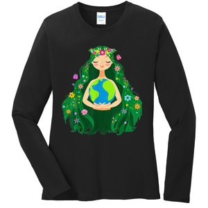 Green Mother Earth Day Gaia Save Our Planet Ladies Long Sleeve Shirt