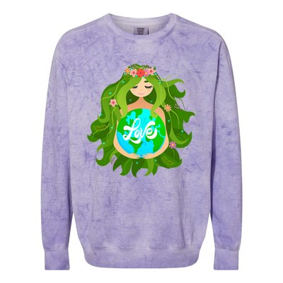 Green Mother Earth Day Gaia Save Our Planet Gift Colorblast Crewneck Sweatshirt