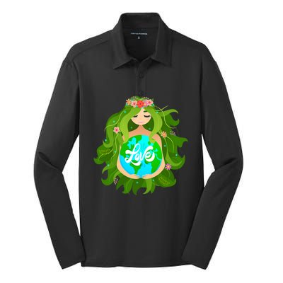 Green Mother Earth Day Gaia Save Our Planet Gift Silk Touch Performance Long Sleeve Polo