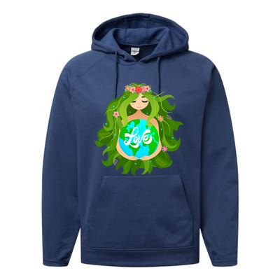 Green Mother Earth Day Gaia Save Our Planet Gift Performance Fleece Hoodie