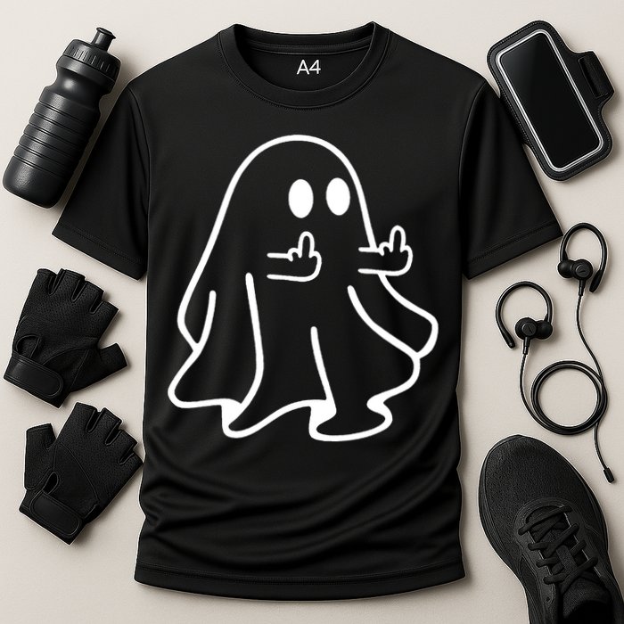 Ghost Middle Finger Funny Ghost Halloween Cooling Performance Crew T-Shirt