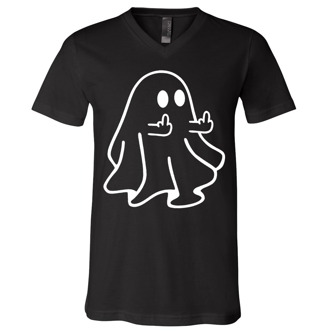 Ghost Middle Finger Funny Ghost Halloween V-Neck T-Shirt