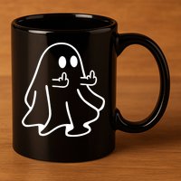 Ghost Middle Finger Funny Ghost Halloween 11oz C Handle Ceramic Mug