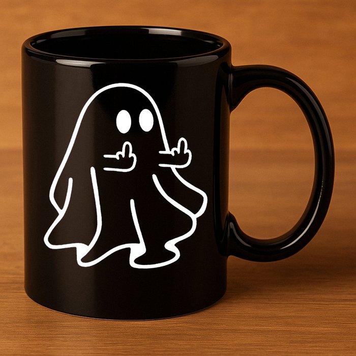 Ghost Middle Finger Funny Ghost Halloween 11oz C Handle Ceramic Mug