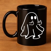 Ghost Middle Finger Funny Ghost Halloween 11oz C Handle Ceramic Mug