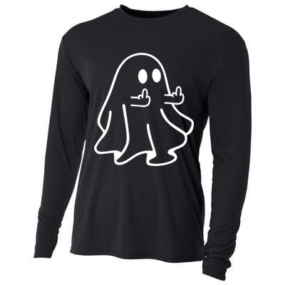 Ghost Middle Finger Funny Ghost Halloween Cooling Performance Long Sleeve Crew