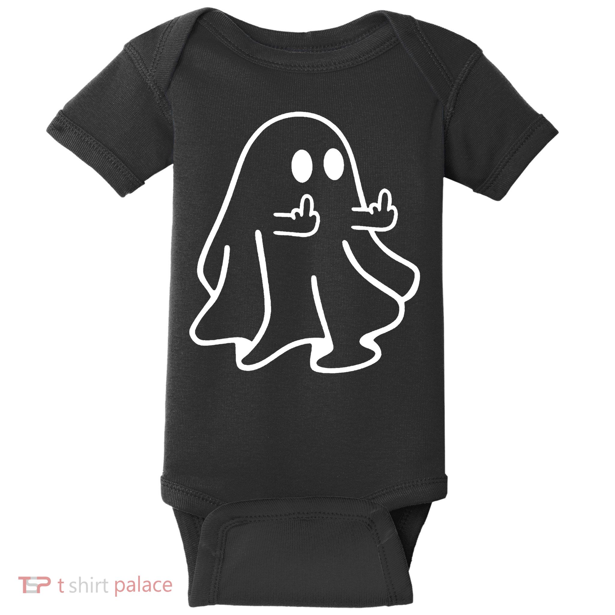 Ghost Middle Finger Funny Ghost Halloween Baby Bodysuit