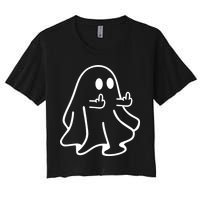 Ghost Middle Finger Funny Ghost Halloween Women's Crop Top Tee