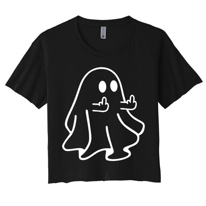 Ghost Middle Finger Funny Ghost Halloween Women's Crop Top Tee