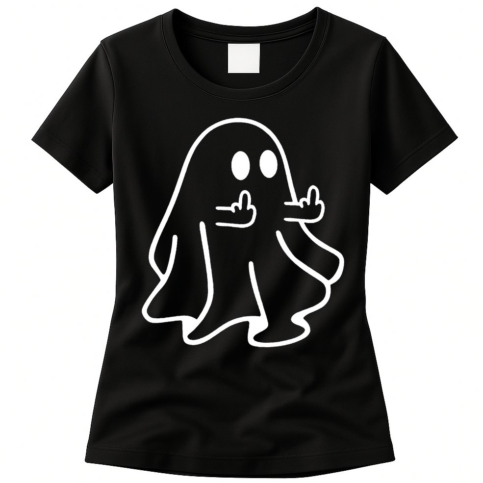 Ghost Middle Finger Funny Ghost Halloween Womens T-Shirt