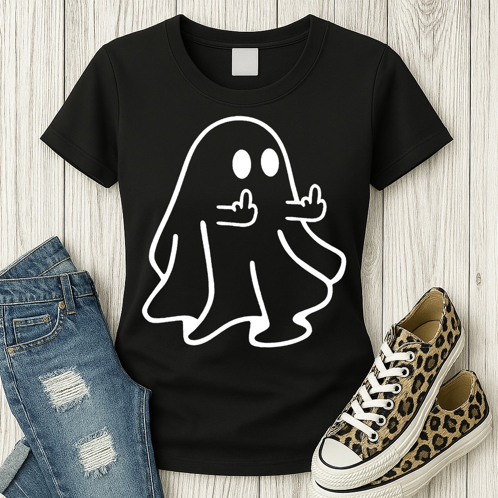 Ghost Middle Finger Funny Ghost Halloween Womens T-Shirt