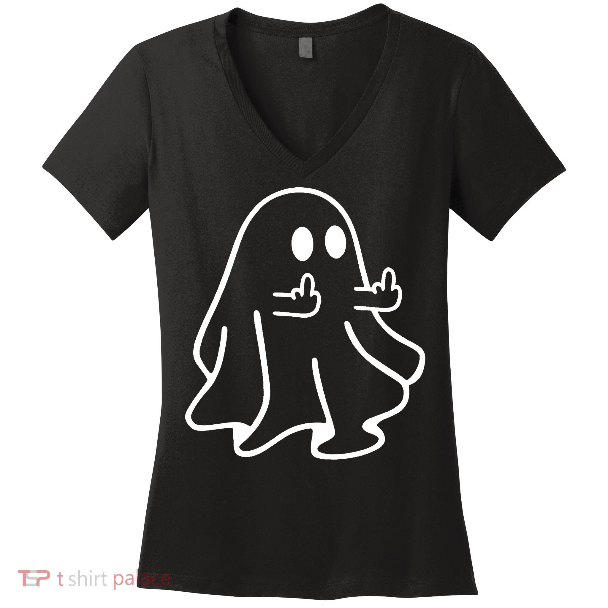 Ghost Middle Finger Funny Ghost Halloween Women's V-Neck T-Shirt