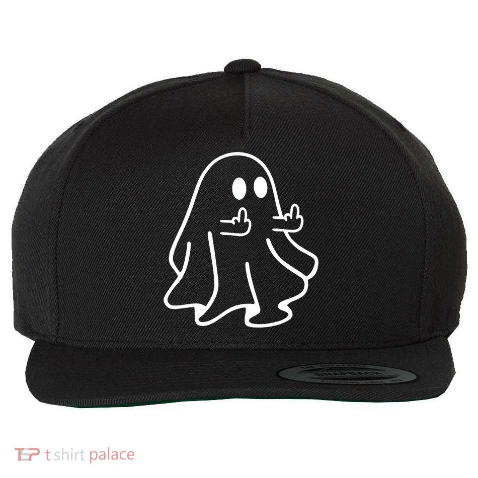 Ghost Middle Finger Funny Ghost Halloween Wool Snapback Cap