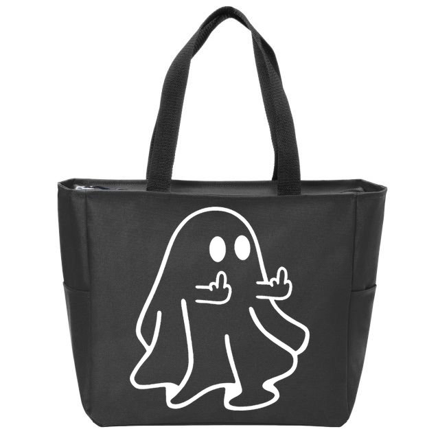 Ghost Middle Finger Funny Ghost Halloween Zip Tote Bag